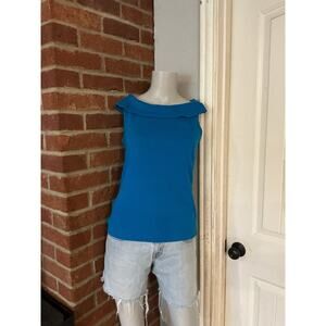 Rafaella Top Shirt Women’s Small Off-Shoulder Fold-over Boat Neck Y2K Blue Fairy